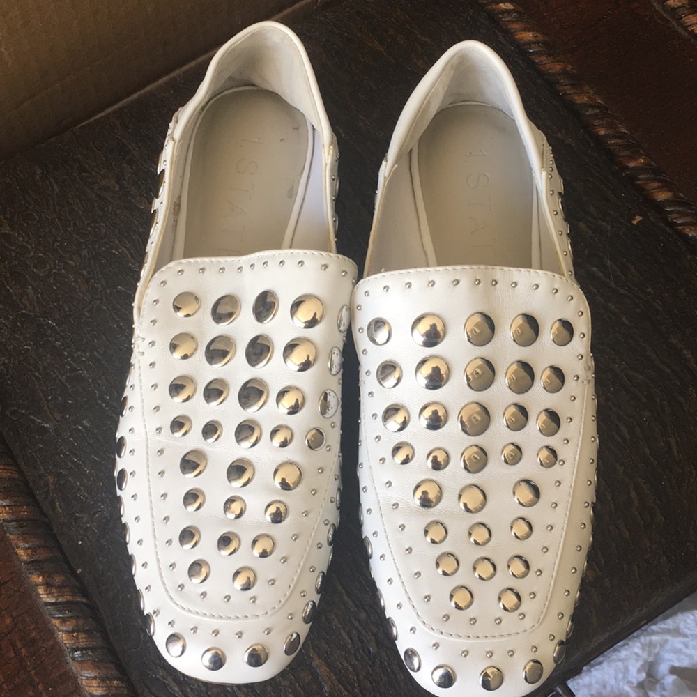 Women’s white studded loafers